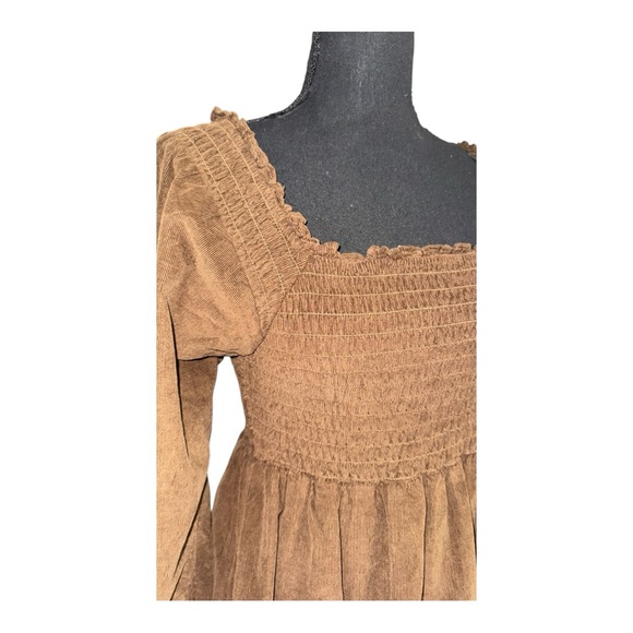 AE Long-Sleeve Smocked Corduroy Mini Dress NWOT - Picture 3 of 5